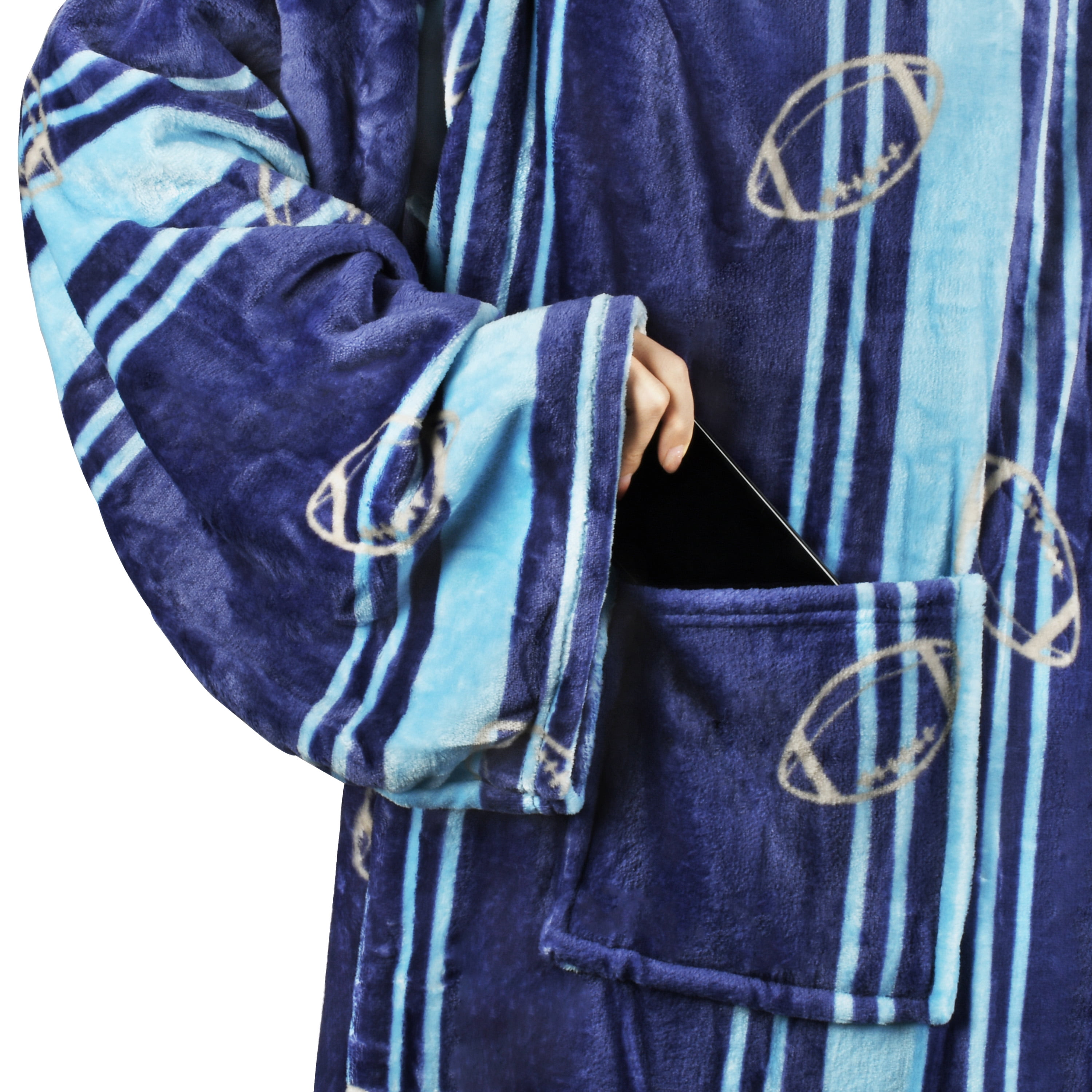 Tirrinia Wearable Fleece Blanket for Women & Men, Super-Soft Microplush TV Blanket Adult Wrap Full Body Robe for Lounge Couch, Blue Football Fiel, 73" x 51"