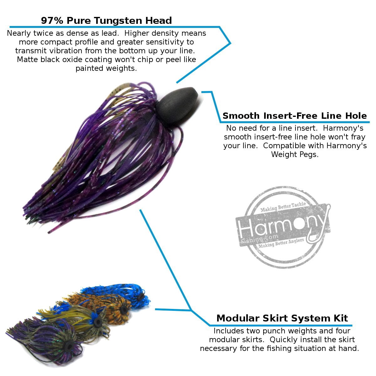 Harmony Fishing - Tungsten Skirted Punch Weight/Slither Rig MSS Kit [Pack of 2] Modular Skirt System, 1 oz 2 Pack