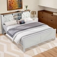 thumbnail image 2 of ModFusion – Modern Farmhouse Queen Size Bed Frame with Headboard, Bookcase Storage Shelves, Sliding Barn Door, Charging Station, Rustic Wood Platform Bed, Easy Assembly, White, 2 of 7
