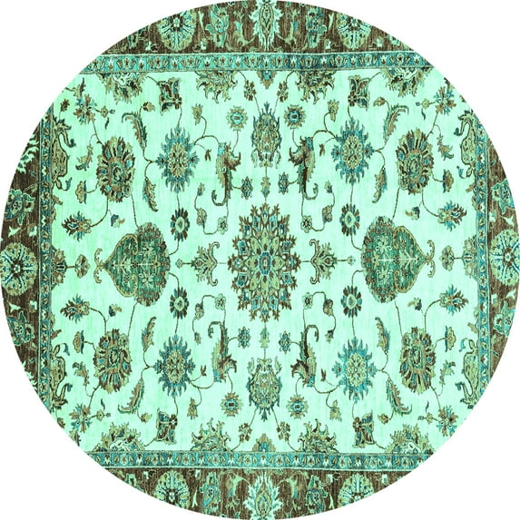 Ahgly Company Indoor Round Abstract Turquoise Blue Modern Area Rugs, 8' Round