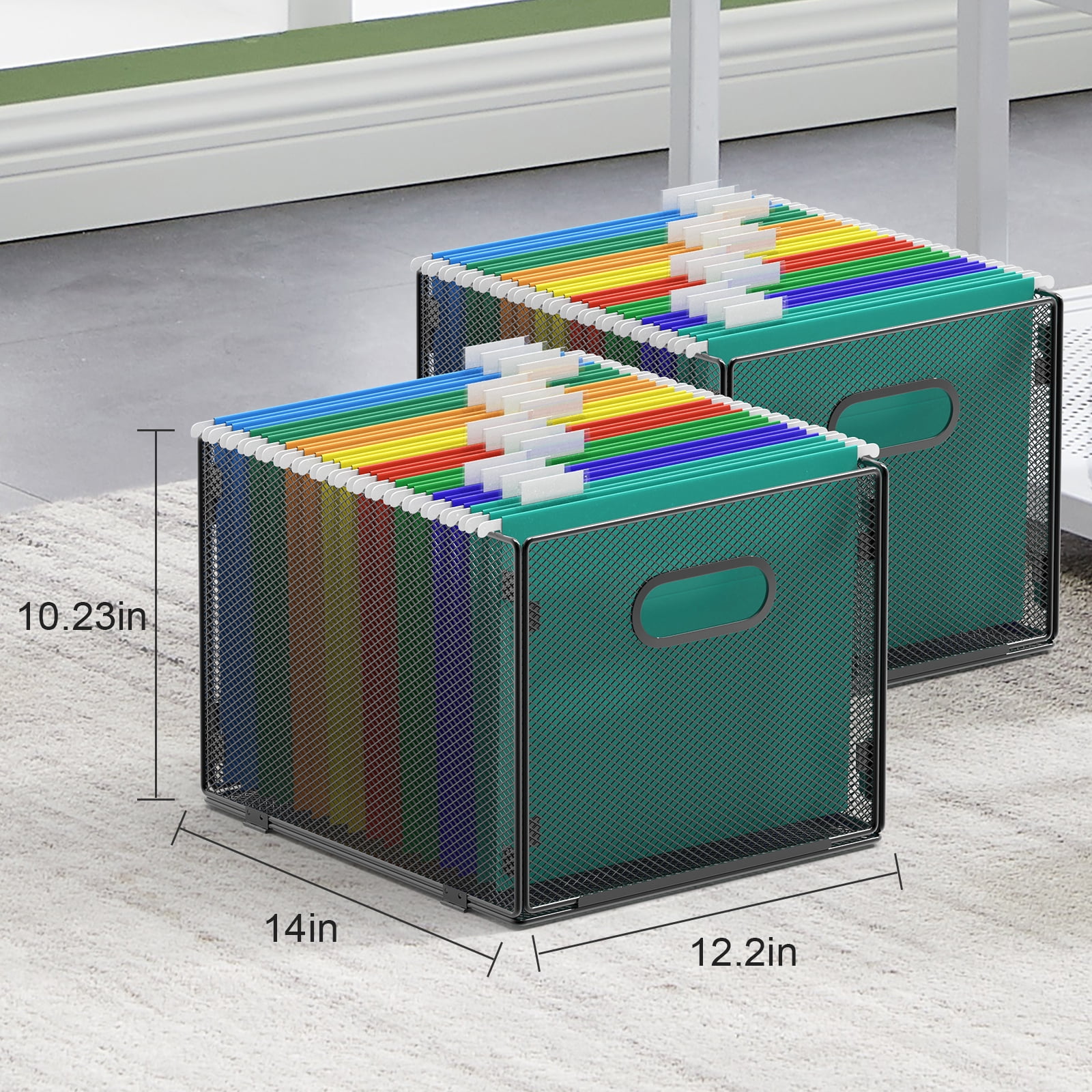 Samstar 2 Pack Hanging File Organizer, Mesh File Folder Box Filing Box File Cabinet Organizer Storage Boxes, Letter Size