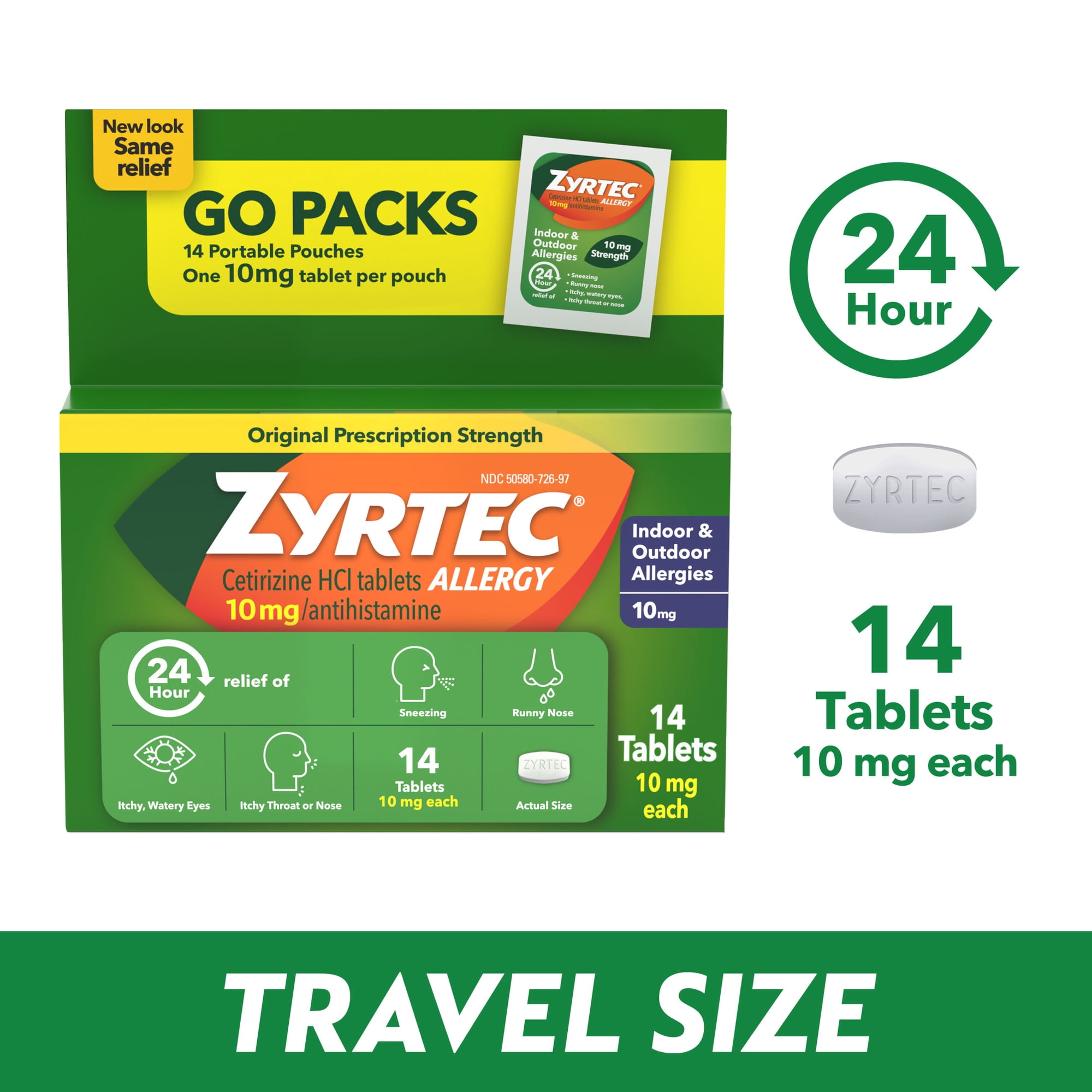 Zyrtec 24 Hour Cetirizine HCl Allergy Relief Tablets, 14 x 1 Count Packs