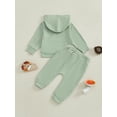 thumbnail image 4 of aturustex Toddler Baby Boy Solid Basic Tracksuits Outfits 3M 6M 12M 18M 2T 3T Infant Long Sleeve Hoodie Sweatshirt Ribbed Hooded Pullovers Tops and Sw Kids Spring Fall 2 Piece Jogger Clothes, 4 of 7