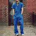 thumbnail image 2 of HAHDAXIA Mens Summer Cargo Jumpsuit Short Sleeve Button Down Rompers Casual Relaxed Fit Long Coverall Beach Outfit with Pockets, 2 of 4