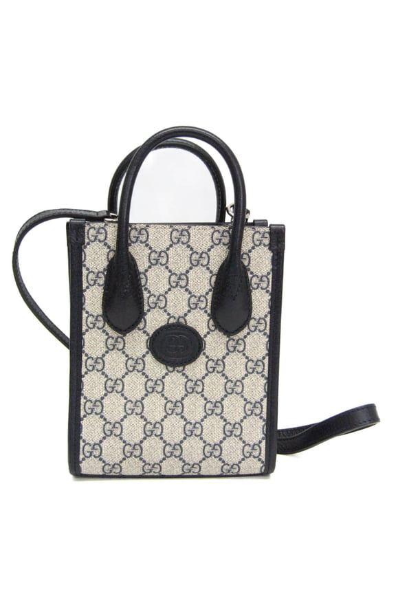 Pre-Owned Gucci Interlocking G 671623 Women's Leather,GG Supreme Handbag,Shoulder Bag Beige,Navy