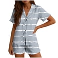 thumbnail image 2 of Cotton Pajamas for Women Set Women's Fashion Striped Ruffled Short-Sleeved Elastic Waist Shorts Pajama Set Gray Xxl, 2 of 6