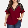 thumbnail image 2 of Fashion Plus Size Women’s Chiffon V-Neck Lace Patchwork Short Sleeve T-Shirt Top, Casual Elegant Blouse for Everyday Wear, Lightweight and Comfortable Summer Shirt, 2 of 7