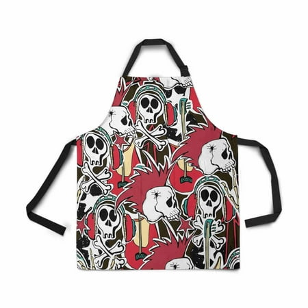 ASHLEIGH Adjustable Bib Apron for Women Men Girls Chef with Pockets Abstract Skull Zombie Guitar Rock Symbol Stars Novelty Kitchen Apron for Cooking Baking Gardening Pet Grooming Cleaning