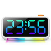 XREXS Super Loud Alarm Clock for Bedroom, Heavy Sleepers Adults, 3 Alarm Types, RGB Dynamic Color Changing, Bedside Digital Clock for Teens & Kids, with Snooze, LED Atmosphere Light, USB Charger