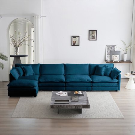 Modern U-Shaped Chenille Sectional Sofa for Living Room, 5-Seater with Ottoman