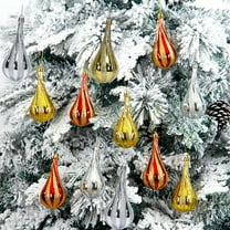 LiUMX Christmas Tree Water Drop Ornaments | Electroplated Plastic Teardrop Balls | Gold Red Silver Colors | Set of 4 Holiday Decorations