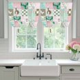 thumbnail image 4 of Spring Floral Checkered Tie Up Curtains 45 Inches Long, Kitchen Window Curtains Over Sink, Turquoise Pink Buffalo Plaid Small Window Curtains Shade Balloon Curtains Valances for Bedroom/Cafe 34"x45", 4 of 8