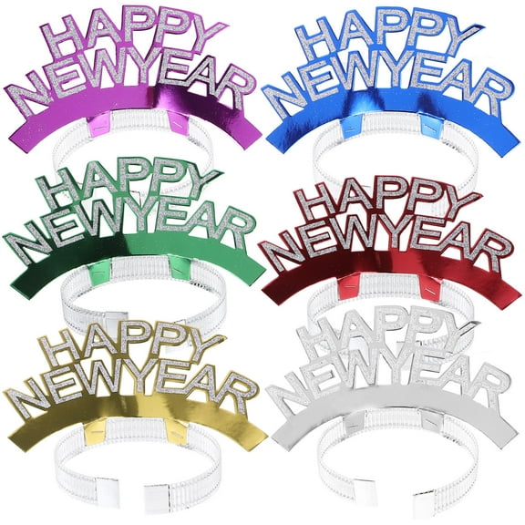 DECOMELODY 6Pcs New Year Theme Headband For Stage Performance Carnival Masquerade 18x0.39in Paper Circular Headwear