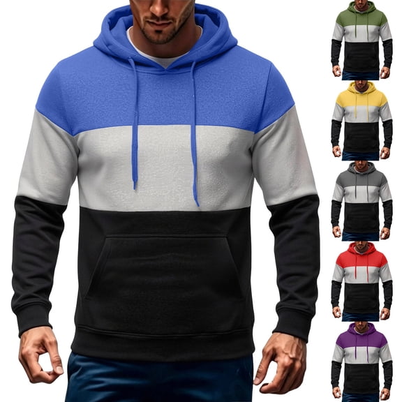 Sweatshirts for Men Hooded Casual Slim Color Block Long Sleeve Pullover Hoodie for Indoor Outdoor Daily Casual Wear