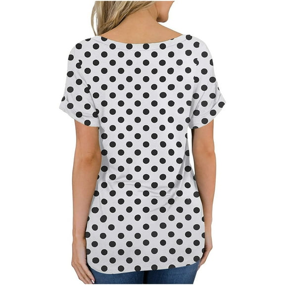 yillto Women's Polka Dot Blouse Casual Short Sleeve Tees Dressy V Neck Summer Tops with Pockets