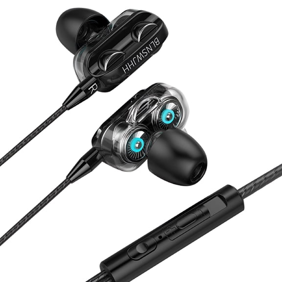 GJX 3.5mm Super In-Ear HIFI Stereo Earphone Earbuds Noise Canceling Headphone Headset With Mic Wired Headphones Dual Dynamic Wired Headphones for Sports/Workout/Running