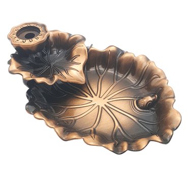 1Pc Lotus Leaf Backflow Incense Burner Chinese Style Zen Decorations Alloy Tea Ceremony Decor (Bronze)