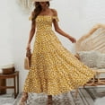 thumbnail image 5 of Wycnly Formal Dresses for Women Beach Party Ruffle Sleeve Empire Waist Flowy Swing Long Sundress Square Neck Sleeveless Polka Dot Print 2024 Summer Maxi Dress Yellow XL, 5 of 7