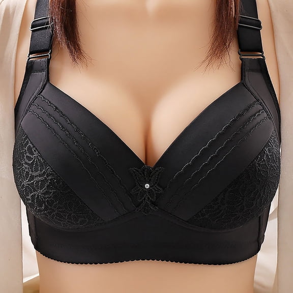 YWDJ Bras for Women Push up Back Closures Gym Bras Wireless Yoga Bras Adjustable Straps Full Coverage Lounge Bras Low Support Wrap Sleep Bras Padded Lace Comfy Bras Solid Bras Black 2XL
