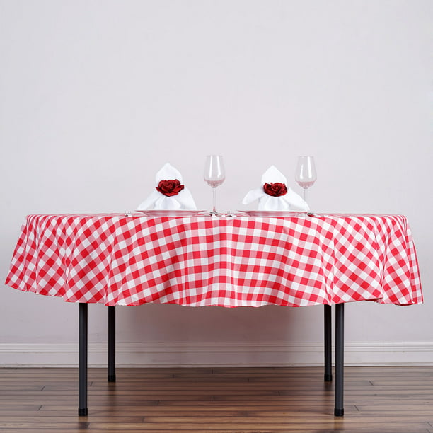 Balsacircle 90 In Gingham Checd, Round Gingham Tablecloths Red