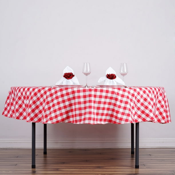 Balsacircle 90 In Gingham Checd Polyester Tablecloth Red And White Com Balsacircle 90 In Gingham Checd, Round Gingham Tablecloths Red