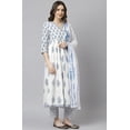 thumbnail image 4 of Janasya Indian V-Neck 3/4 Sleeve Block Print White Cotton Kurta With Pant And Dupatta For Women, 4 of 8