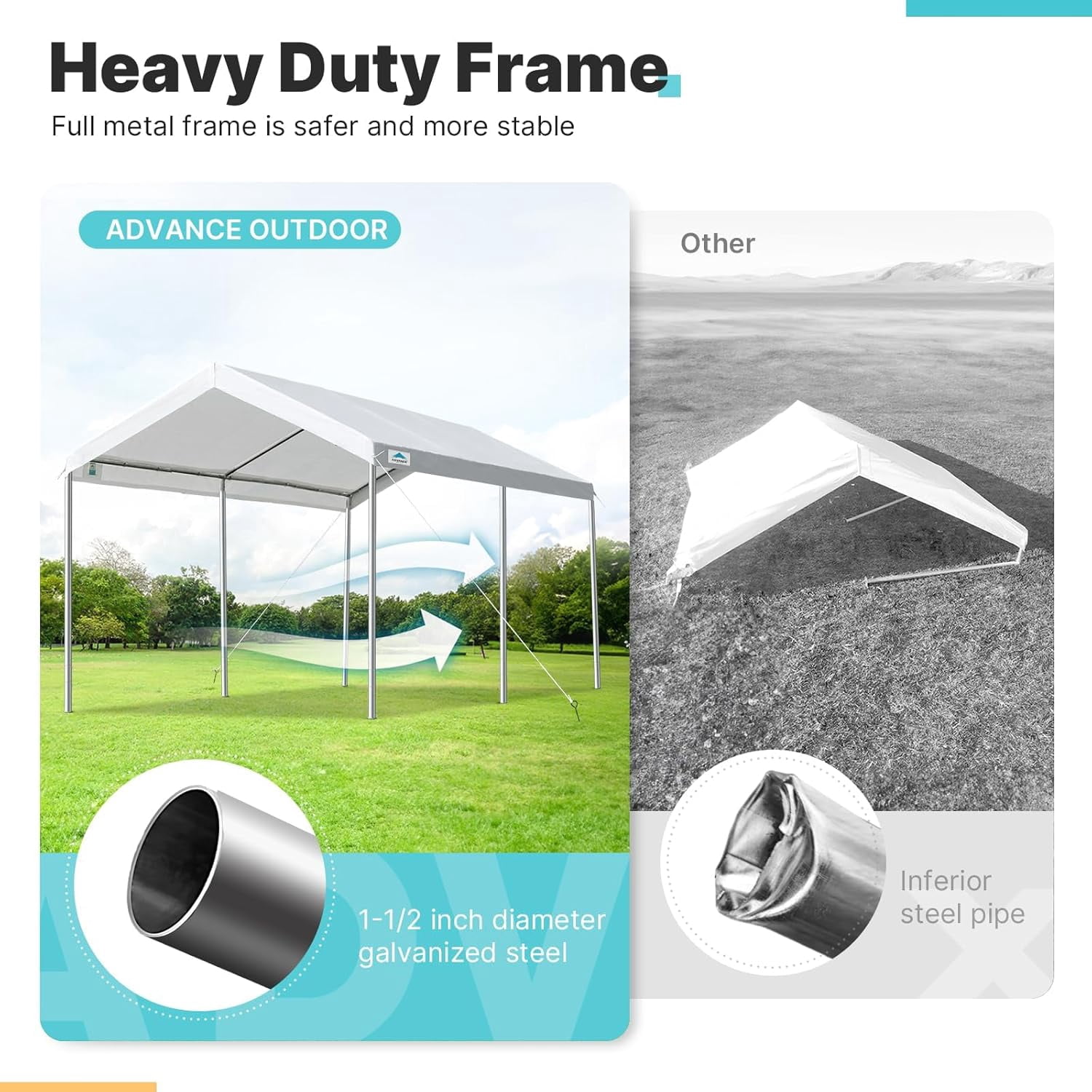 ADVANCE OUTDOOR 10x15 ft Carports Heavy Duty Car Canopy Garage Party Tent Boat Shelter, Adjustable Height from 9.5 ft to 11 ft, White