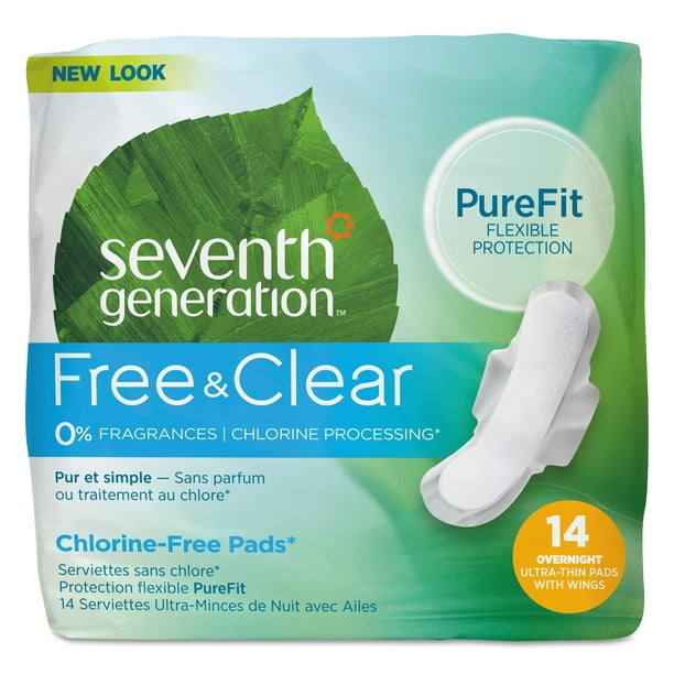 Seventh Generation ChlorineFree Ultra Thin Pads, Overnight, 14/Pack