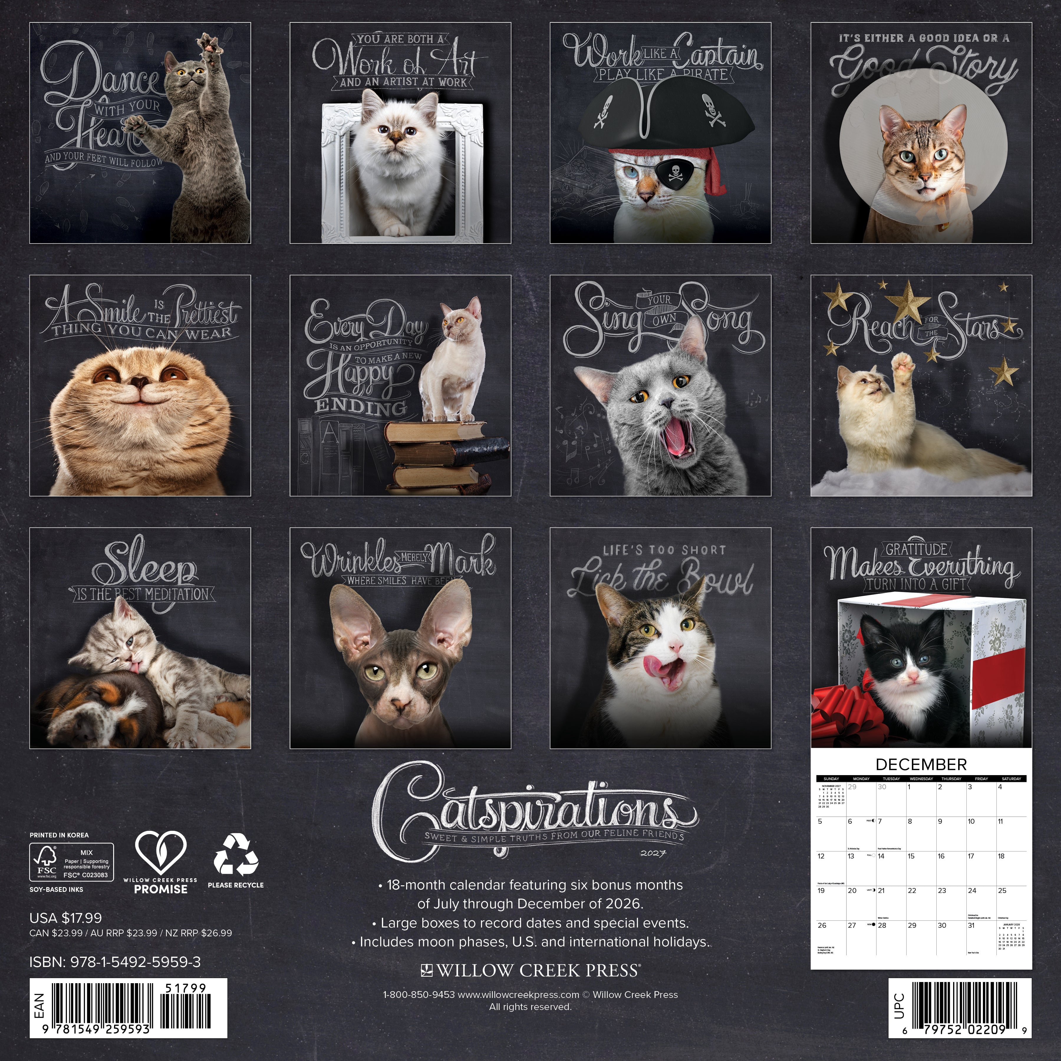 Willow Creek Press, Catspirations 2027 Wall Calendar