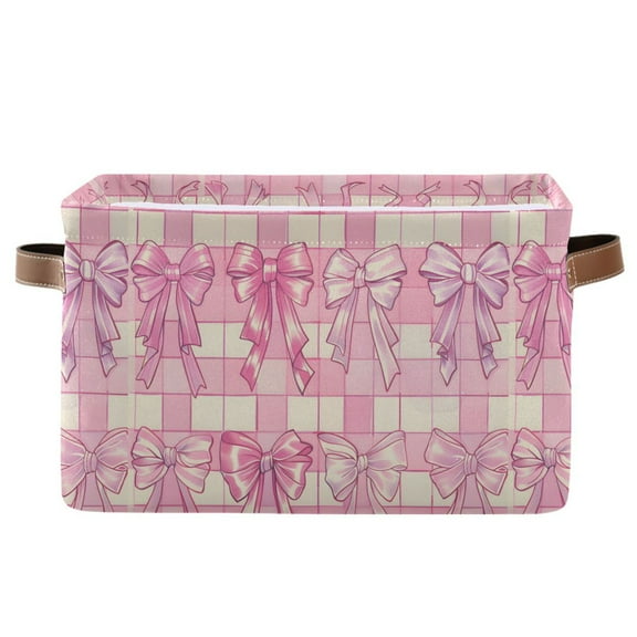 Bow and Plaid Storage Bins with Handle Fabric Organizer Basket Foldable Box 1 Pack 14.2x10.2x8.3