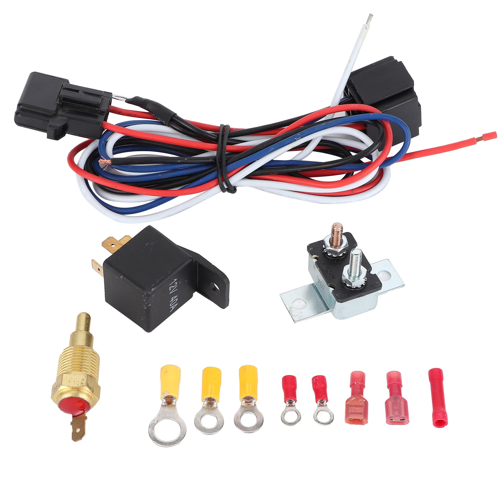 10/12/14/16/inch Fans Radiator Fan Relay Kit Thermostat Temperature Switch Automobile Mounting Accessory for Car 