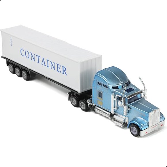 Nuotie Semi Truck Toy, 1/64 Scale Kenworth W900 Diecast Model Trucks, Alloy Metal Semi Truck and Trailer Gifts Gift for Boys Adult Model Car Collector (Blue-White)