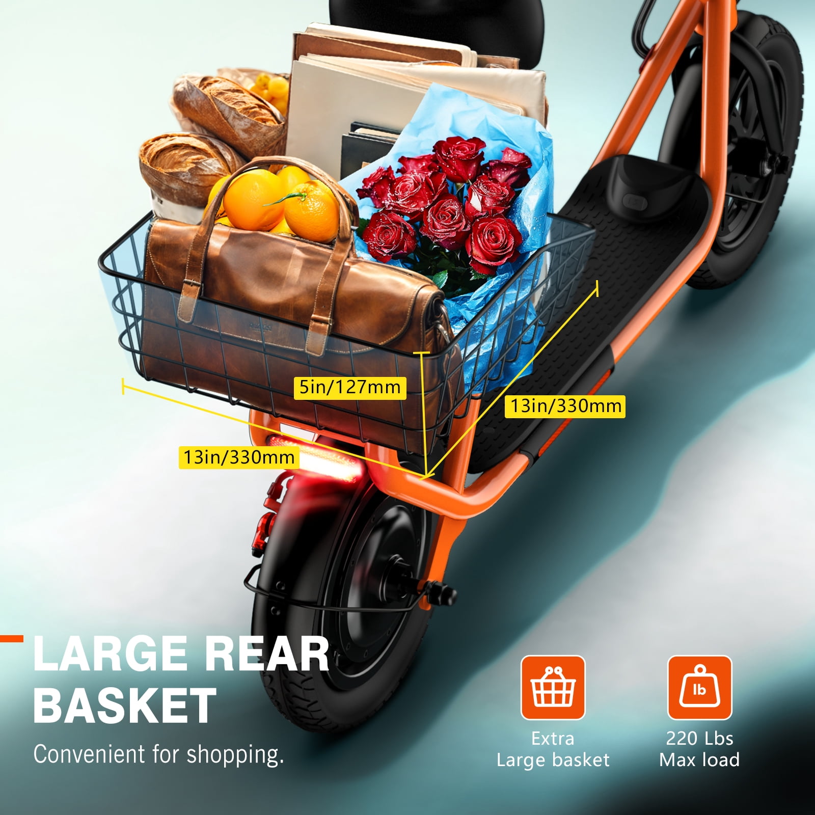 SISIGAD Electric Scooter with Seat, Pneumatic Tires, Peak 600W Motor, Top Speed 19Mph, 20 Miles Long Range, Folding E-Scooter for Commuting with Dual Braking System, Orange