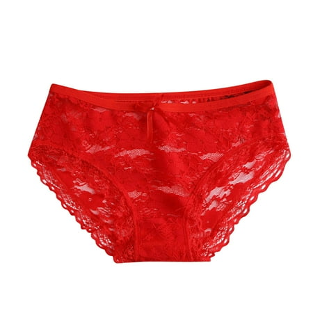 GHSOHS Womens Underwear Panties Briefs for Women Lace Lingerie Women s Flroal Lace Panties Hollow Mesh Cotton Crotch Briefs Breathable Seamless Underwear Bowknot Thong Underpants Red Thongs Boy