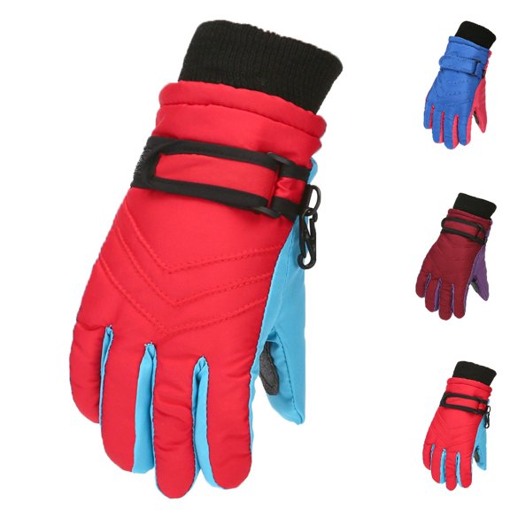 GPOECD Winter Gloves Windproof Warm Boys Outdoor Skating Kids Ski Girls Snowboarding Mittens