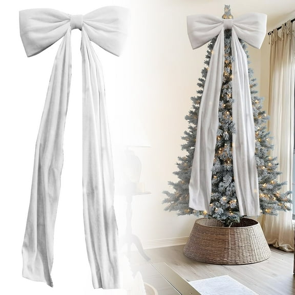 6ft Giant White Velvet Bow for Christmas Tree, Wreath & Garland – Indoor & Covered Outdoor Holiday Decoration, Window & Wall Luxury Ribbon
