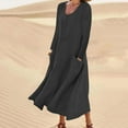 thumbnail image 2 of TAIAOJING Women's Long Sleeve Dresses For 2022 Fashion Casual Solid Cotton Linen With Pocket Loose Maxi Fall Clothes Dress Vestido De Mujer, 2 of 5