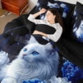 thumbnail image 4 of Feelyou Kawaii White Cat Bedding Comforter Set 7 Pieces, Blue Rose Flower Full Bedding Set, Couple Lover Men Women Reversible Fitted Sheet Flat Sheet, Super Cozy Room Decor, 4 of 8