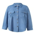 thumbnail image 4 of Womens Corduroy Autumn Shirt Jacket Lapel Button-down Long Sleeve Solid Color Shacket Jacket, 4 of 5