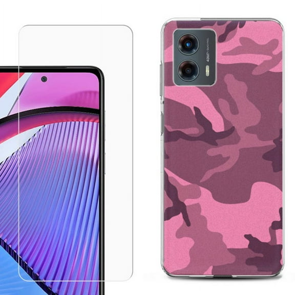 OneToughShield ® Compatible with Motorola Moto G 5G 2023, Shockproof Phone Case, with Tempered Glass Screen Protector - Camo Pink