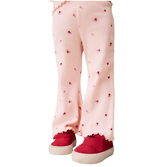 zbxnLI 2-8 Years Little Girls Flare Pants High Waisted Printed Bell Bottom Pants Cute Casual Bootcut Pants