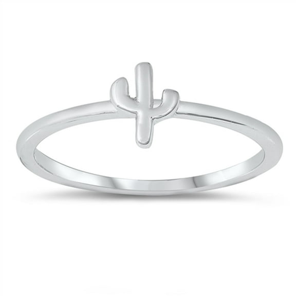 Cute Tiny Boho Southwest Cactus Plant Ring .925 Sterling Silver Band Jewelry Female Male Size 10