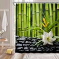 thumbnail image 2 of Small Stall Shower Curtain,Bamboo Spa Green Bamboo Black Stone Floral Leaf Garden Nature Japanese Asian RV Bathroom Home Curtain Decor with Hooks,36" Wx72 H, 2 of 6