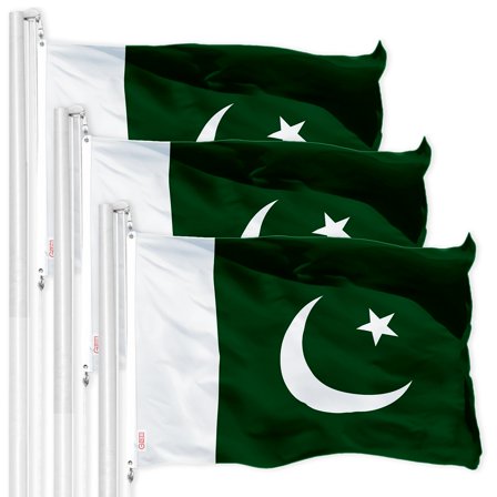G128 3 Pack: Pakistan Pakistani Flag | 3x5 Ft | LiteWeave Pro Series Printed 150D Polyester | Country Flag, Indoor/Outdoor, Vibrant Colors, Brass Grommets, Thicker and More Durable Than 100D 75D Poly