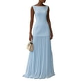 thumbnail image 3 of Pleated Bridesmaid Dresses for Women Boat Neck Formal Dresss Long A Line Wedding Guest Party Dress Light Blue XXL, 3 of 5