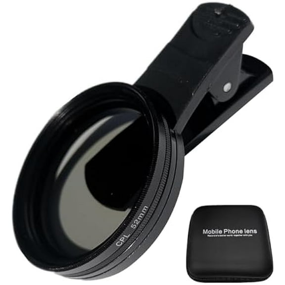 lulufa 52mm Clip-on CPL Phone Camera Lens Filter, Phone Lens Filter Kit, Universal CPL Filter Compatible with iPhoneSamsung/Android Smartphones(Size:52mm)