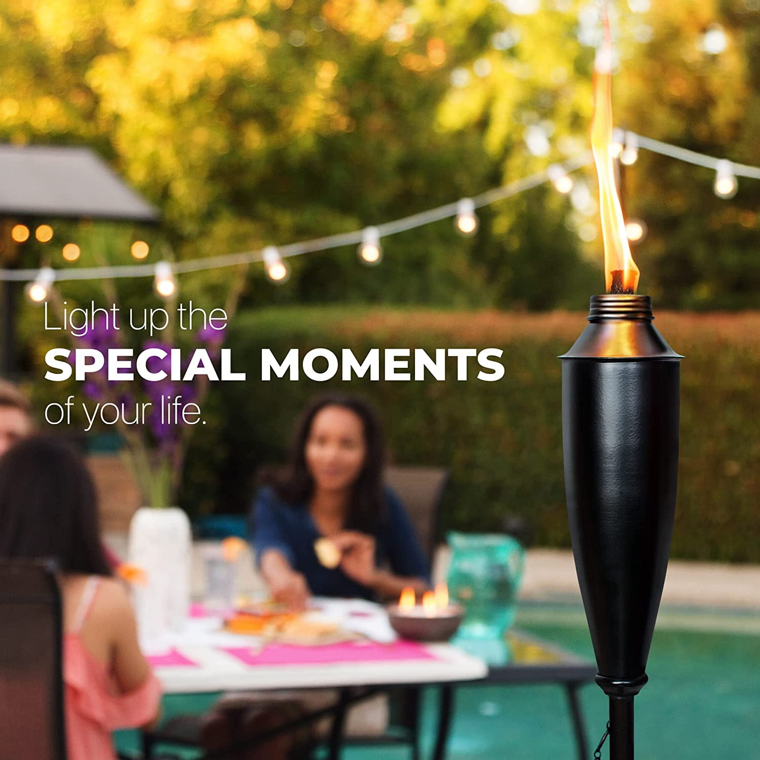 Deco Window Complete Window Solution - Set of 4 60-inch Citronella Garden Outdoor/Patio Flame Metal Torch -Black Matt