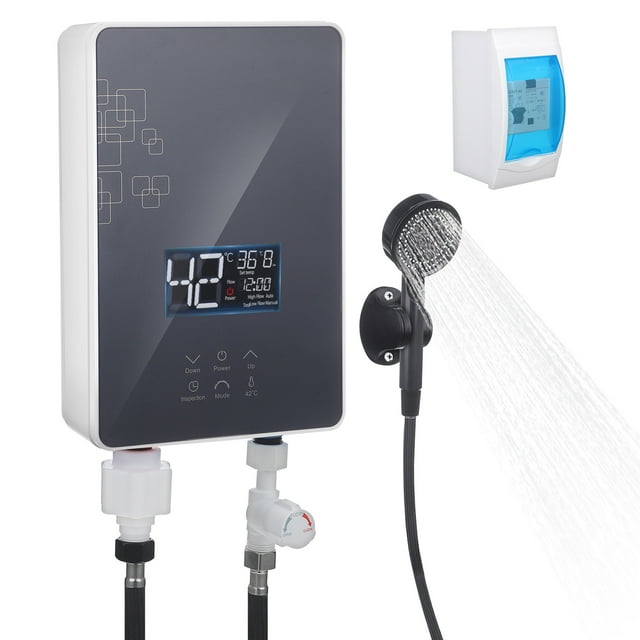 PTOOTP Calentador de agua eléctrico sin tanque : pequeño calentador de agua instantáneo con interruptor de aire y kit de cabezal de ducha para baño o bañera, enchufe estadounidense.