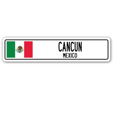 CANCUN, MEXICO Street Sign Mexican flag city country road wall