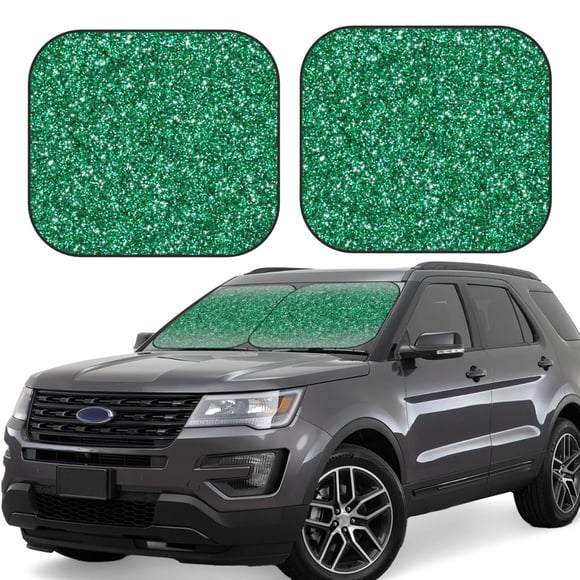 Saiise Green Glitter for Foldable Car Sun Shades (2-Pack) Offer Sun Protection with an Easy-fold Design for Convenient Windshield Shading-Medium